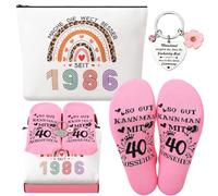 Utensilsto Funny 60th Birthday Gift Set for Women - Leopard Print Style Cosmetic Bag Socks Keychain for Women Wife Mom Grandma Sister, Rainbow colours, 40th birthday