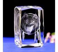 Uterstyle CRYSTAL GLASS WOLF FIGURE MODEL,3d laser etched crystal wolf ornaments art,Animal Crystal Glass Cube Engraving Wolf Sculpture Gifts WITH GIFT BOX (50 * 50 * 80mm)