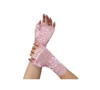 Uterui Fingerless Lace Gloves Womens Opera Mittens Short Floral Gloves for Evening Wedding Tea Party Prom Cosplay Masquerade Pink