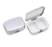Uteruik 2 Pack Square Pill Box, 5.5 x 4.5 cm Silver Metal Travel Tablet Case with 2 Compartments, Compact Pill and Vitamin Organiser for Handbag, Pocket and Purse