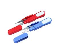 Uteruik 2PCS Mini Spring Scissors U Shape Scissor Beading Thread Cutter Fishing Line U Sewing Scissors with Cap (Color Ship Randomly)