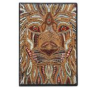 Uteruik A5 Writing Notebook with DIY Diamond Painting Kits Lion Printed Leather Cover Daily 50 Plain Pages Journal Sketchbook Diary