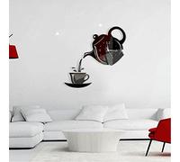 Uteruik Acrylic Mirror Wall Stickers Teapot Teacup Clock Wall Decals Murals for Living Room Bedroom Stair Wall Decor (#B)
