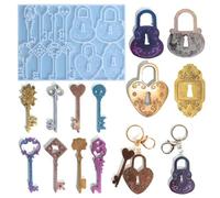 Uteruik Silicone Resin Mould Key Lock Shaped Keychain Pendant Mould Epoxy Resin Casting Molds for Making Resin Casting Crafts Decoration