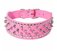 Uteruik Spiked Dog Collar, 2 in Wide PU Leather, Adjustable, L, Pink | Metal buckle and D-ring, 5 adjustment holes, double-layer build, neck fit 37-45 cm