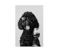 UTGN Black Goldendoodle Drinking WinePoster Canvas Poster Bedroom Decor Landscape Decor Gift 08x12inch(20x30cm)