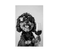 UTGN Black & Tan Cavapoo Drinking WinePoster Canvas Poster Bedroom Decor Landscape Decor Gift 08x12inch(20x30cm)