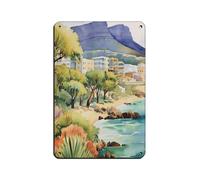 UTGN Cape Town Watercolor Print Tin Sign Vintage Metal Pub Club Cafe Bar Home Wall Art Decoration Poster Retro 8x12inch(20x30cm)