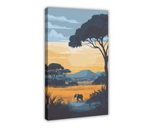 UTGN Hwange National Park Zimbabwe Elephant Sunset Canvas Poster Wall Art Print Picture Paintings 08x12inch(20x30cm)