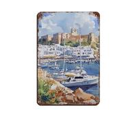 UTGN Ibiza Spain Art, Mediterranean Island Print Retro Poster Metal Tin Sign Chic Art Retro Iron Painting Bar People Cave Cafe Family Garage Poster Wall Decoration 8x12inch(20x30cm)