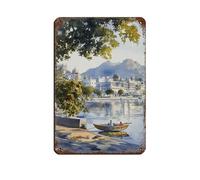 UTGN Lake Pichola Art, Udaipur India Watercolor Painting Retro Poster Metal Tin Sign Chic Art Retro Iron Painting Bar People Cave Cafe Family Garage Poster Wall Decoration 8x12inch(20x30cm)