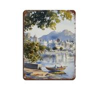 UTGN Lake Pichola Art, Udaipur India Watercolor Painting Retro Poster Metal Tin Sign Chic Art Retro Iron Painting Bar People Cave Cafe Family Garage Poster Wall Decoration 12x16inch(30x40cm)