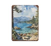 UTGN Lake Tahoe Painting Watercolor Retro Poster Metal Tin Sign Chic Art Retro Iron Painting Bar People Cave Cafe Family Garage Poster Wall Decoration 12x16inch(30x40cm)