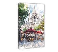 UTGN Montmartre Art, Paris Watercolor Painting Canvas Poster Bedroom Decor Landscape Decor Gift 12x18inch(30x45cm)