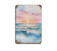 UTGN Pastel Beach Sunset Watercolor Print Retro Poster Metal Tin Sign Chic Art Retro Iron Painting Bar People Cave Cafe Family Garage Poster Wall Decoration 8x12inch(20x30cm)