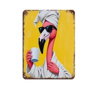 UTGN Quirky Wall Art Flamingo Bathroom Decor Retro Poster Metal Tin Sign Chic Art Retro Iron Painting Bar People Cave Cafe Family Garage Poster Wall Decoration 12x16inch(30x40cm)