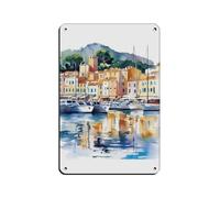 UTGN Saint Tropez Art, French Riviera Watercolor Painting Retro Poster Metal Tin Sign Chic Art Retro Iron Painting Bar People Cave Cafe Family Garage Poster Wall Decoration 8x12inch(20x30cm)