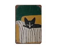 UTGN Whimsical Black And White Cat Tin Sign Vintage Metal Pub Club Cafe Bar Home Wall Art Decoration Poster Retro 8x12inch(20x30cm)