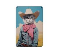 UTGN White Cat Cowboy Surreal Retro Poster Metal Tin Sign Chic Art Retro Iron Painting Bar People Cave Cafe Family Garage Poster Wall Decoration 8x12inch(20x30cm)