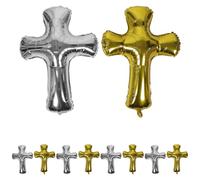 UTHCLO 10Pcs God Bless Baptism Balloons Cross Foil Balloon Set Metallic Gold and Silver Party Decorations for Religious Communion and Christmas Events