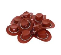 UTHCLO 10pcs Mini Cowboy Hats with Rhinestone Chains for Crafts Plastic Western Style Hats Decor for Doll Dress Up Party Cake Decorations Easy to Clean and Stylish Accessories