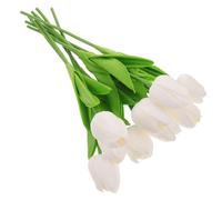 UTHCLO 10pcs Pure White Artificial Tulip Bouquet Faux Flowers Lightweight Tulips for Home Wedding Decor DIY Craft Arrangement