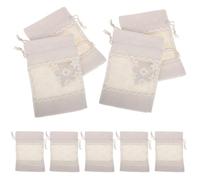 UTHCLO 10Pcs Small Printed Canvas Drawstring Bags with Window and Lace Trim, Reusable Jewelry Storage Pouches for Party Favors, and Candy Packaging, 10X14Cm Floral Pattern Organizer