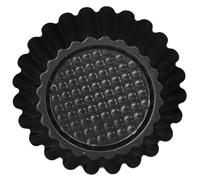 UTHCLO 12pcs Chrysanthemum Shaped Egg Tart Molds Non-Stick High Carbon Steel Baking Tool Red Black Large Round Tart Pans for Home Kitchen DIY Baking Supplies