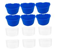 UTHCLO 12pcs Thickened Semicircle Bird Food Bowls and Water Cups Blue and Transparent Feeding Containers for Birds Easy to Install Cage Accessories for Parrots Pigeons and