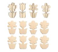 UTHCLO 12pcs Unfinished Wooden Flower Cutouts for Painting, DIY 3D Floral Wood Crafts with Stems, Spring Home Party Decor and Tiered Tray Flower Shapes