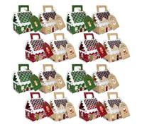 UTHCLO 16pcs Kraft Paper Christmas Candy Boxes Set, House Shaped Treat Boxes with Handle, Seasonal Paper Packaging Case for Party Favors, Cookies, Snacks, and Holiday Events