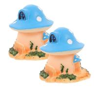 UTHCLO 2 Pcs Blue Mushroom House Crafts Micro Landscape Ornament Reptile Box Decor Pet Habitat Decoration Cute Design