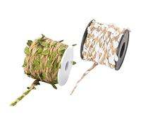 UTHCLO 2 Rolls Artificial Leaves Burlap Rope Each Green White DIY Simulated Leaf Vine Natural Jute Twine for Wrapping Decorating Crafting Party and Home Use