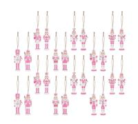 UTHCLO 24Pcs Wooden Nutcracker Christmas Decorations Set - 8Cm Handmade Xmas Tree Hanging Ornaments - Pink Nutcracker Soldier Figures for Holiday Party and Seasonal Home Décor