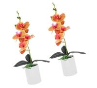 UTHCLO 2pcs Artificial Bonsai Moth Orchid Potted Plant Decoration Plastic Faux Phalaenopsis Flowers Desktop Ornament for Home Office Table Display