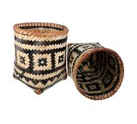 UTHCLO 2Pcs Bamboo Woven Waste Basket Natural Style Trash Can for Home Storage and Decoration Sundries Organizer with Texture and Strong Bearing Capacity