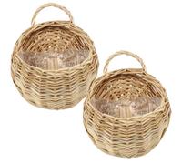 UTHCLO 2pcs Beige Wood Hanging Storage Baskets for Artificial Plants and Flowers, Decorative Wall Hanging Baskets for Bathroom and Bedroom, Simple Pastoral Style