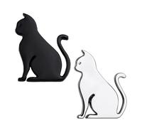 UTHCLO 2pcs Black and Silver Cat Car Stickers Decorative Zinc Alloy Auto Decals for Vehicle Bumper and Window, Creative Pet Cat Design Automotive Exterior Accessories
