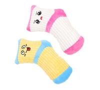 UTHCLO 2pcs Cartoon Squeaky Dog Plush Toys Sturdy Bite-resistant Pet Chew Socks, White Pink Blue Yellow, Indoor Puppy Training Toys for Small to Medium Dogs