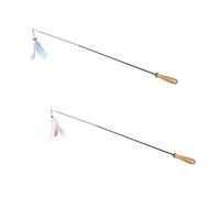 UTHCLO 2pcs Cat Teasing Stick Carbon Fiber Rods and Retractable Solid Wood Handle Interactive Pet Teaser Toy for Kitten Play Blue and Pink