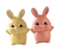 UTHCLO 2pcs Ceramic Rabbit Figurine Yellow Pink Tabletop Bunny Adornment Vintage Chinese Style Decorative Statue for Desktop Garden Easter Home Decor