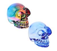 UTHCLO 2pcs Colorful Crystal Skull Statues Hand Carved Quartz Skeleton Figurines for Halloween Party Decoration Glass Material Compact for Home and Office Display