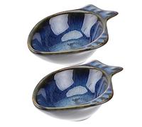 UTHCLO 2pcs Fish Shaped Ceramic Sauce Dishes Small Dressing Bowls for Soy Sauce Dipping Home Restaurant Use Japanese Retro Style Deep Plate Design