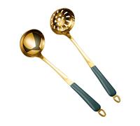 UTHCLO 2pcs Gold Serving Spoon with Colander and Hot Pot Strainer Household Kitchen Utensils for Soup Draining and Buffet Use Mirror Polished Easy to Clean Suitable for Home and
