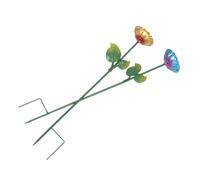 UTHCLO 2pcs Hand-painted Metal Bird Bath Feeder Bowls with Iron Stakes Flower Design Outdoor Birdbath for Garden Lawn Patio Weather-resistant Hummingbird Feeders for Decoration