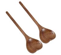 UTHCLO 2pcs Heart-Shaped Wooden Spoons Ergonomic Design Smooth Finish Delicate Style Multi-use Kitchen Utensils for Stirring Honey Jam and Dessert