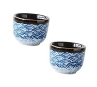 UTHCLO 2Pcs Japanese Style Ceramic Sake Serving Cups Elegant Sea Wave Pattern Microwave Safe Drinkware for Warm Sake and Tea Party Gift