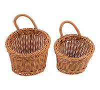 UTHCLO 2Pcs Kitchen Wall Hanging Woven Storage Baskets for Vegetable Garlic Ginger Holder, Medium and Small Size Kitchen Organizer Basket for Fruit and Food Storage