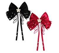 UTHCLO 2pcs Large Bow Hair Clips with Pearls for Women and Elegant Alligator Barrettes in Wine Stylish Hair Accessories for Parties Weddings and Daily Wear