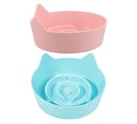 UTHCLO 2Pcs Non-Slip Cat Ear Shaped Slow Feeder Bowls for Kittens, Candy Color Pink and Blue, Anti-Choke Cat Food Dish Suitable for Home Feeding